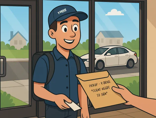 Y Drive courier picking up a package